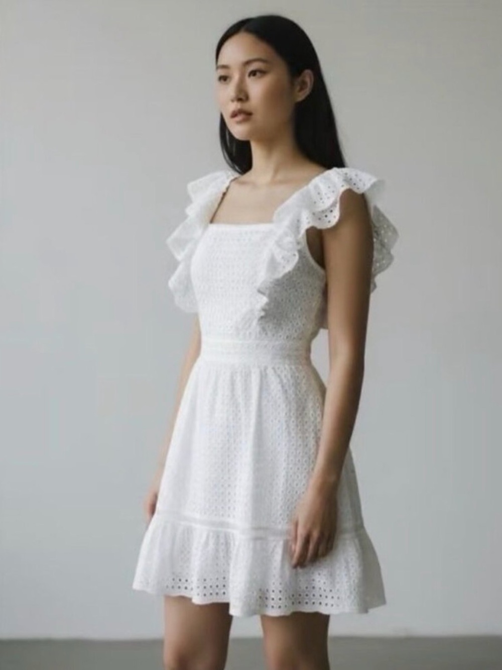Alice + Olivia Remada eyelet ruffle mini dress